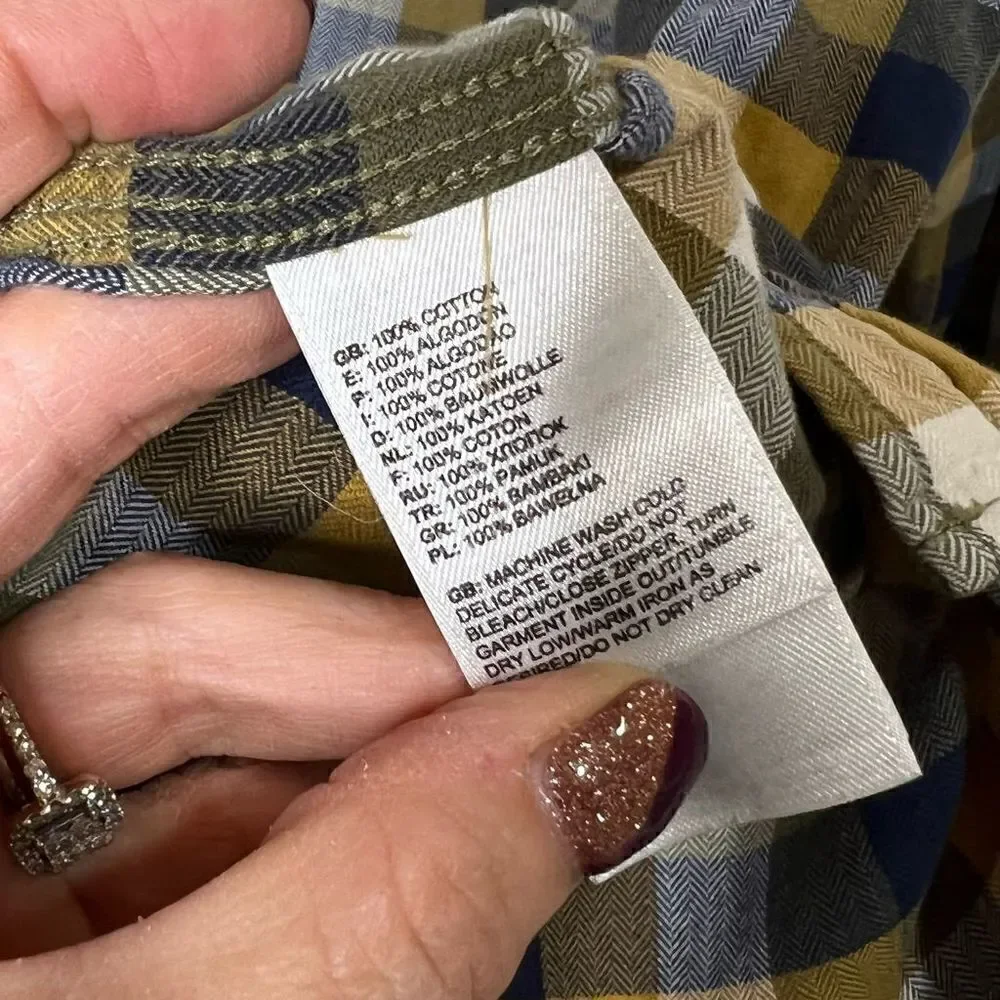 The North Face Blue Brown Mustard Cream Plaid Cotton Button Down Shirt